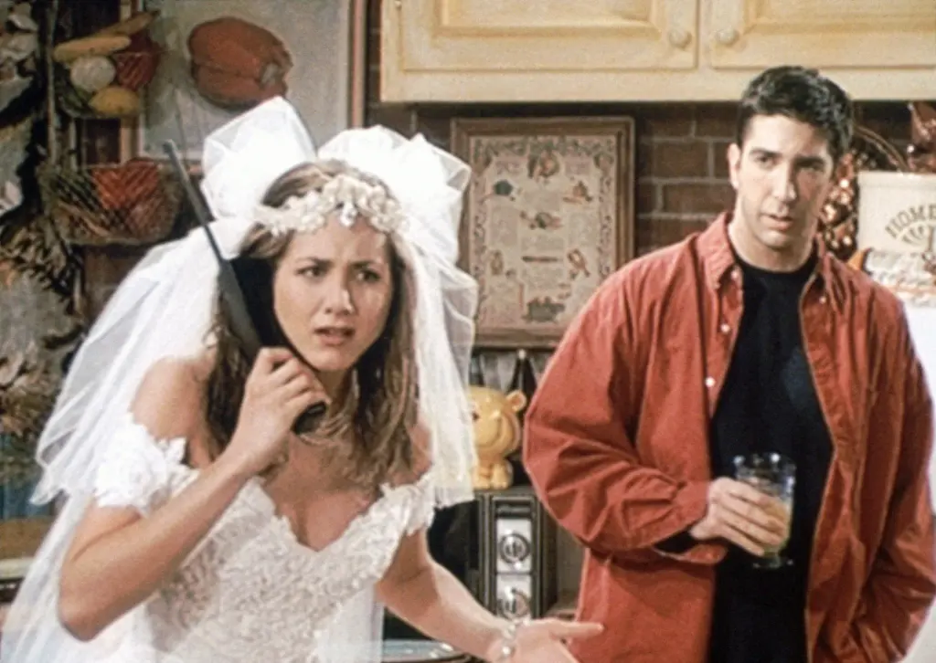 Jennifer Aniston and David Schwimmer are pictured in the first episode of “Friends.”